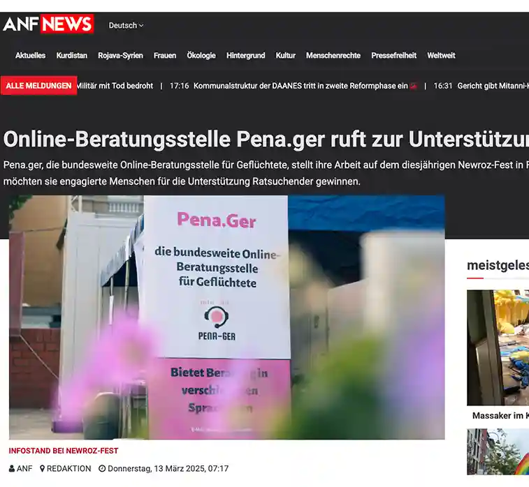 ANF berichtet über den Pena.ger-Stand auf Newroz